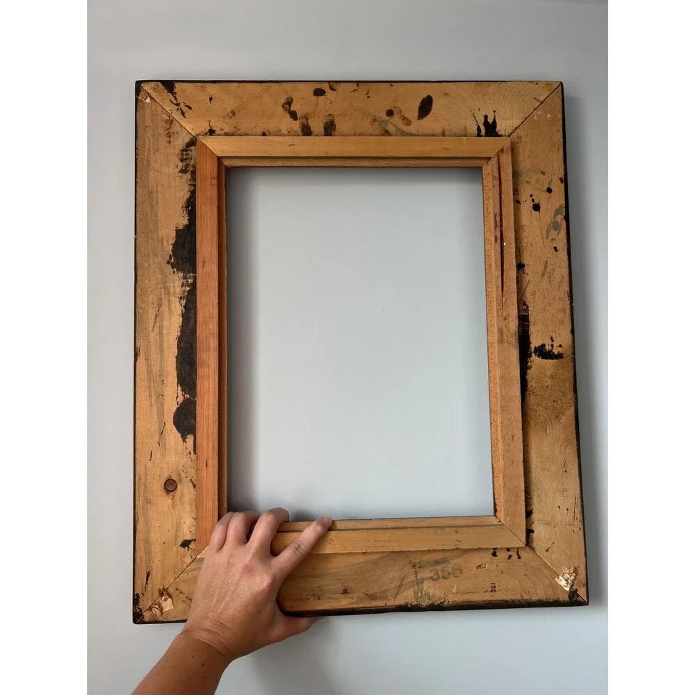 Vintage 12” x 16” Hand-carved Wood Frame w/Hunter Green, Gold, and Linen Detail